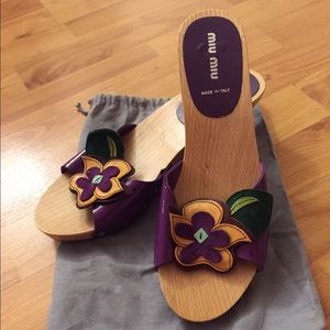 Miu Miu Flower Detail Wooden Sandal