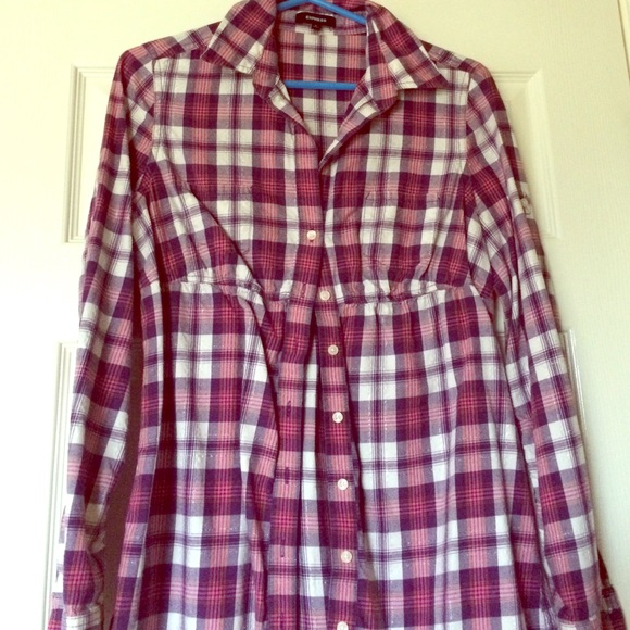 Express Purple Plaid Button-Down Shirt
