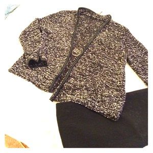H&M KNIT CARDIGAN w/FAUX-LEATHER TRIM!