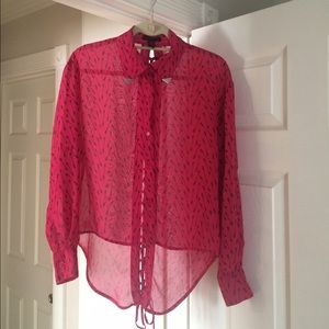 Material Girl. High low, sheer, Button up top!