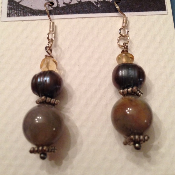 Blue Pearl and Jade earrings