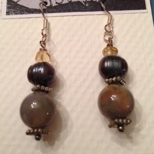 Blue Pearl and Jade earrings