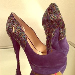 Enzo Angiolini Suede Purple Pumps w/beaded detail