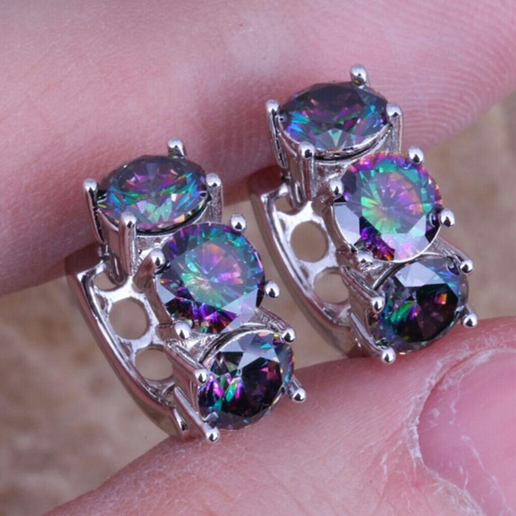 Jewelry - 925 SS Rainbow Mystic Topaz Huggie Earrings