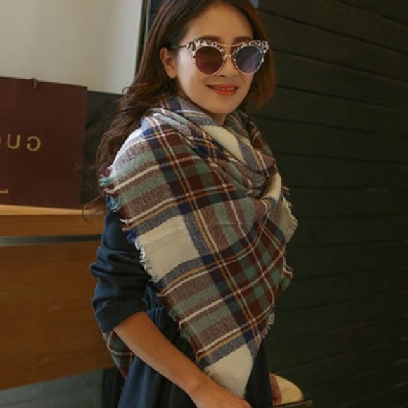 Brown Blue Blanket Scarf