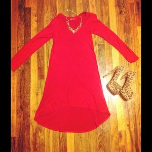 Red Longsleeve high low dress. Women's size Medium