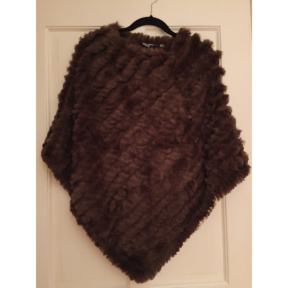NWT Brown Rabbit Fur Poncho - perfect for winter!