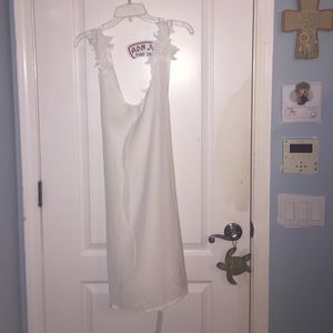 Knee length white dress, beautiful lace straps