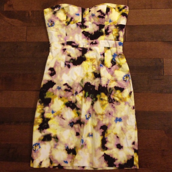 J Crew Yellow Watercolor Fleurette Bustier Dress
