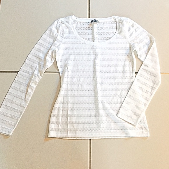 🆕 Express White Scoop Neck Lace Stripe Tee - Picture 3 of 4