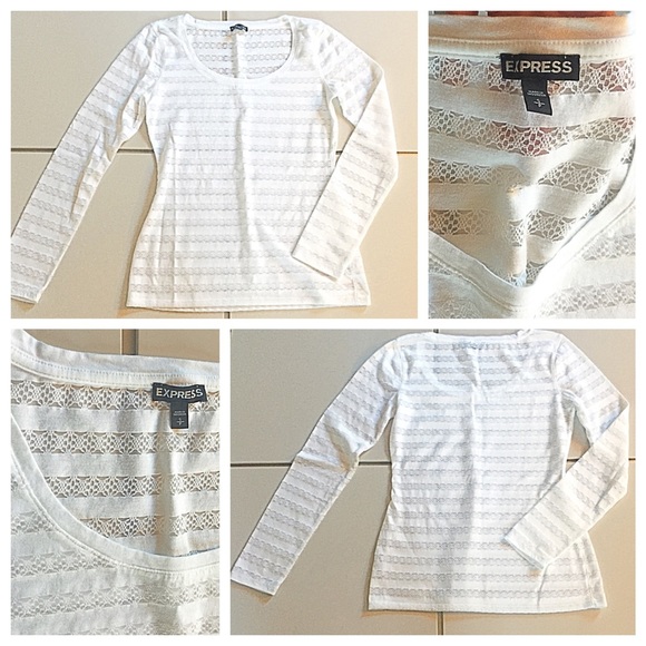 🆕 Express White Scoop Neck Lace Stripe Tee - Picture 4 of 4