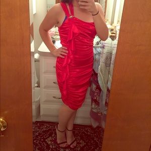 I'm selling a red Ruffled dress with one strap.