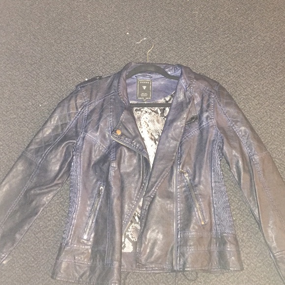 Navy leather guess jacket - Picture 1 of 1
