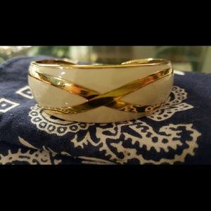 Gold Tone and White Enamel Cuff Bracelet