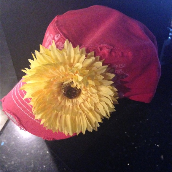 Hot Pink with yellow flower baseball cap