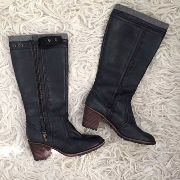 Fall Fossil Black Knee High Zip Up Leather Boots - Picture 3 of 4