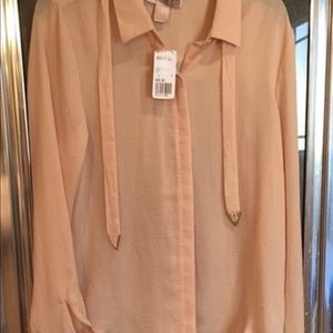 Blush Blouse with Neck Tie