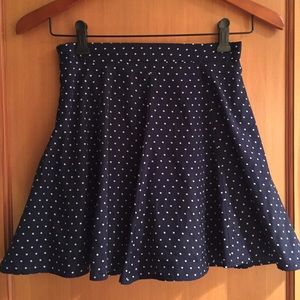 Blue and white polkadot skirt.