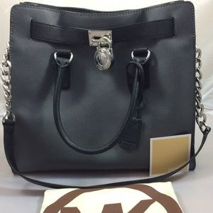 Michael Kors Hamilton Black & Gray Saffiano Purse
