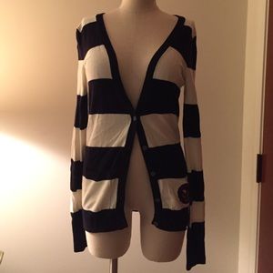 Abercrombie navy blue and white striped sweater.