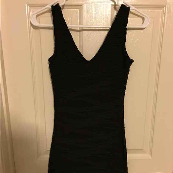 Black V-Cut Ribbed Dress - Size Sm