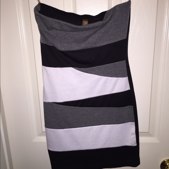 Black, Grey & White Strapless Dress