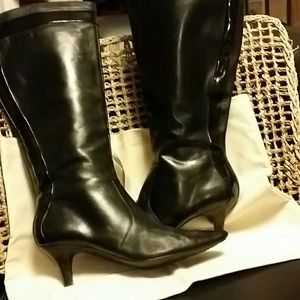 Anne Klein Black Leather Knee High Boots