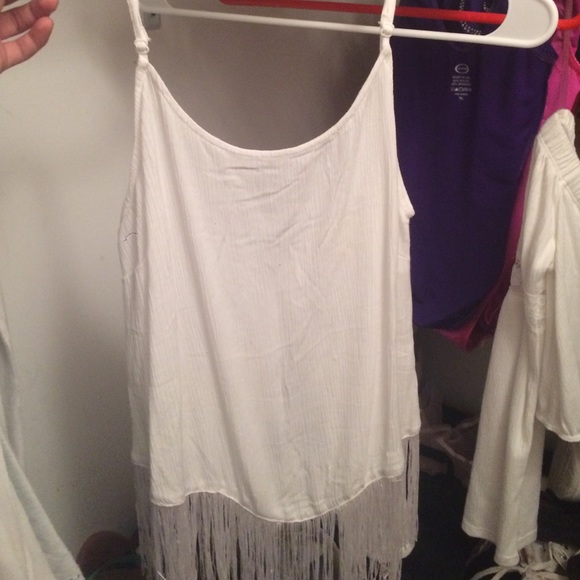 cropped topped white fringe tank top