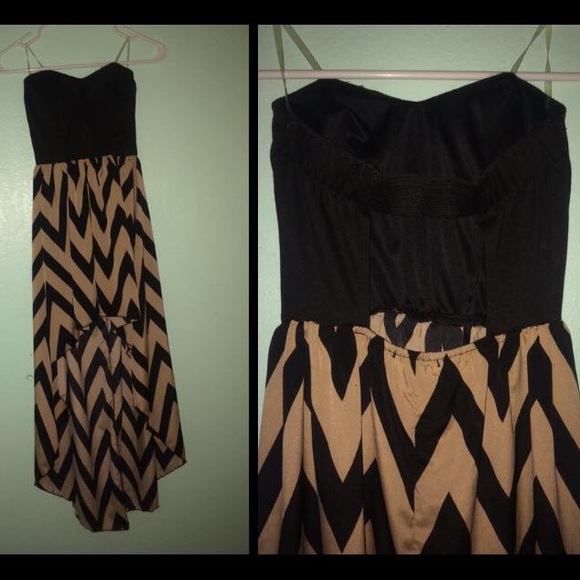 beige and black chevron dress.
