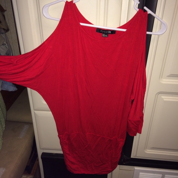 Red Cold-Shoulder top