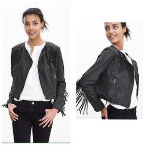 Banana Republic Fringe Leather Moto Jacket Size XL