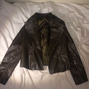 Olive/Brown Faux Leather Jacket