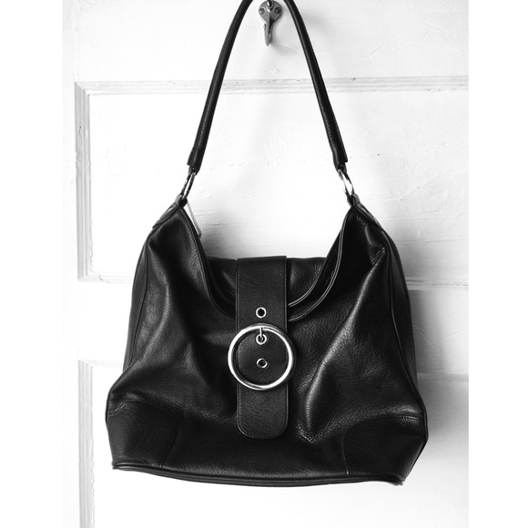 Express leather buckled hobo bag