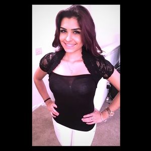 Black lace short sleeve top - small