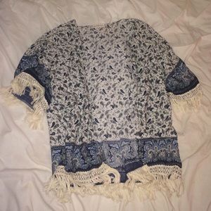 Blue and Green Paisley Fringe Kimono
