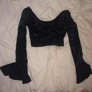 Black Velvet Bell Sleeve Crop Top