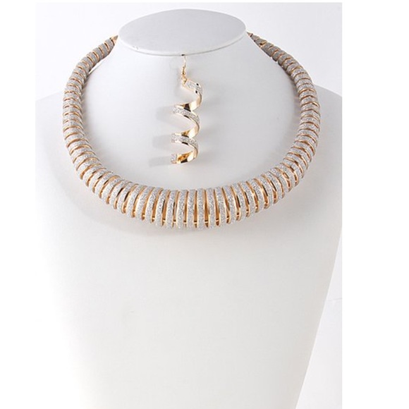 Brilliant Silver & Gold Glitter Detail Choker Set