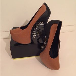 Cognac and black 6" sexy heels. One of a kind