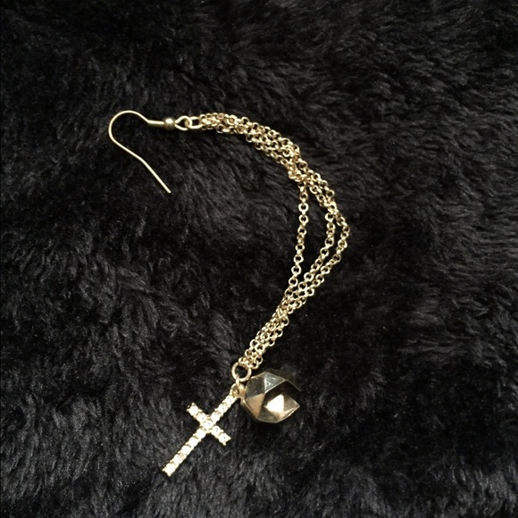 Gold Earring with Attached Cross Cuff