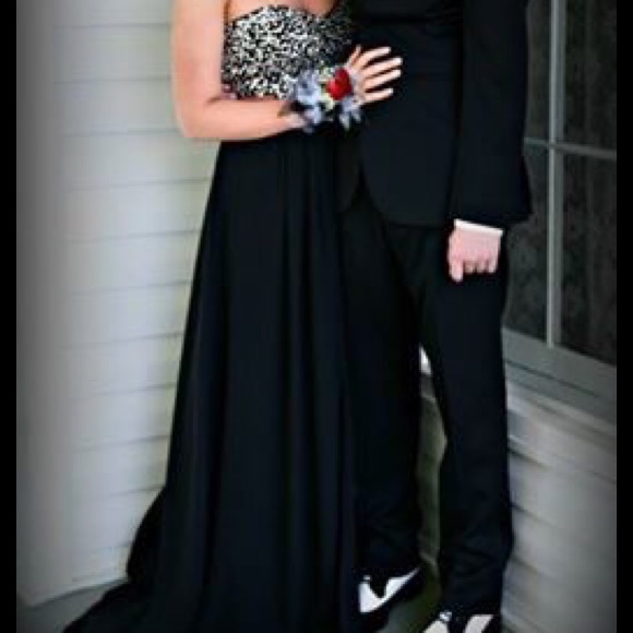 Black strapless floor length dress
