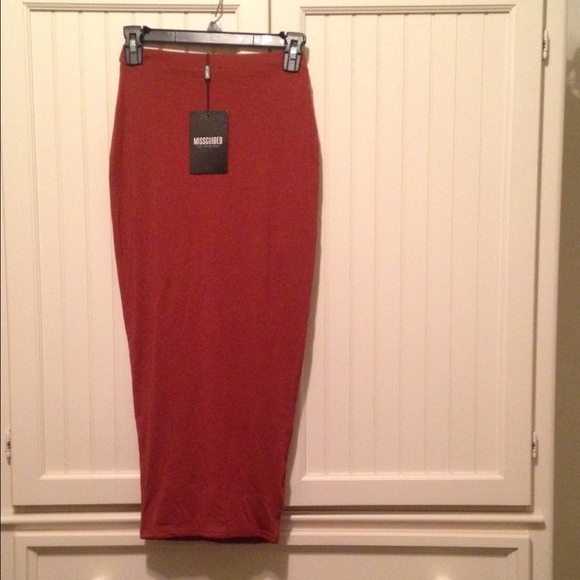 Missguided bodycon midi skir in rust size 2