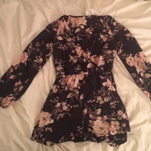 Black and Pink Plunging Romper