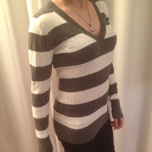 gray and white striped sweater
