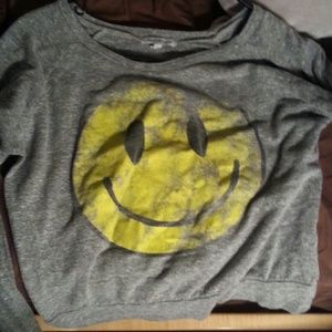 Charlotte Russe Faded Smiley Face Long Sleeve Top