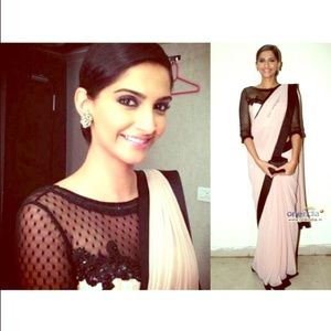 Sonam kapoor inspired saree cream and black