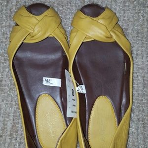 Xhilaration Yellow Peeptoe Flats Faux Leather