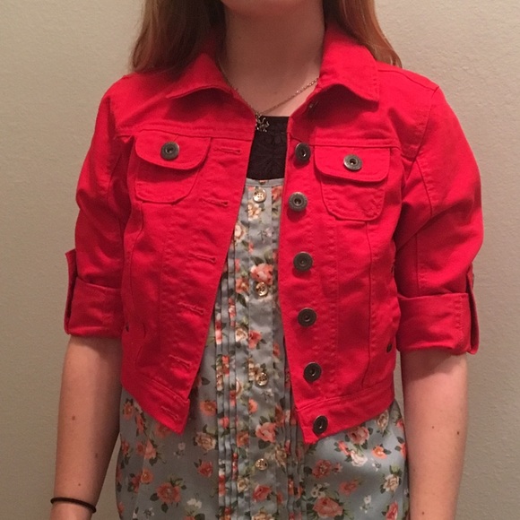 red cropped jacket