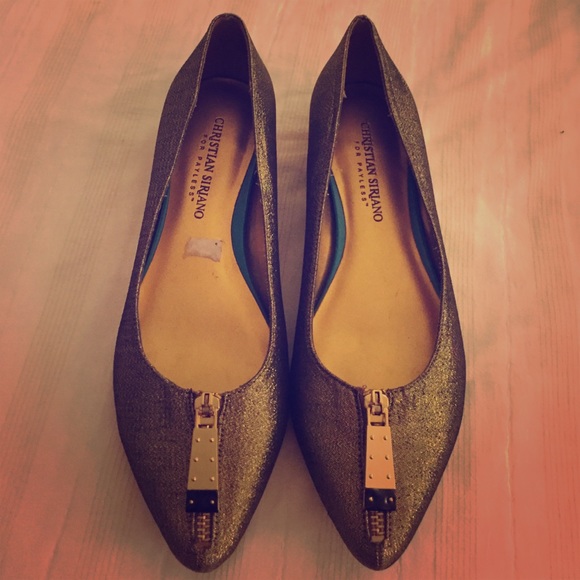 Gold Christian Siriano flats
