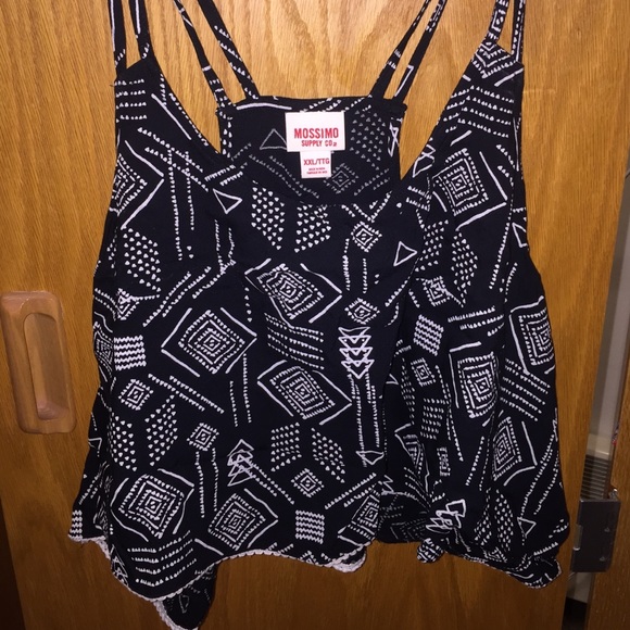 Black crop top with white tribal design.