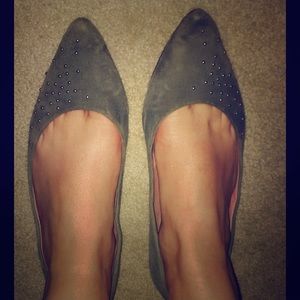 Gray Suede Pointed Flats